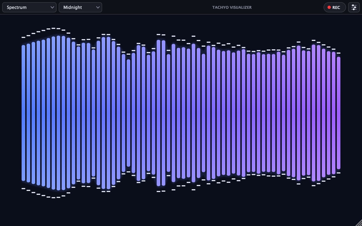 Tachyo Visualizer in Spectrum mode: mirrored bars in blue to purple